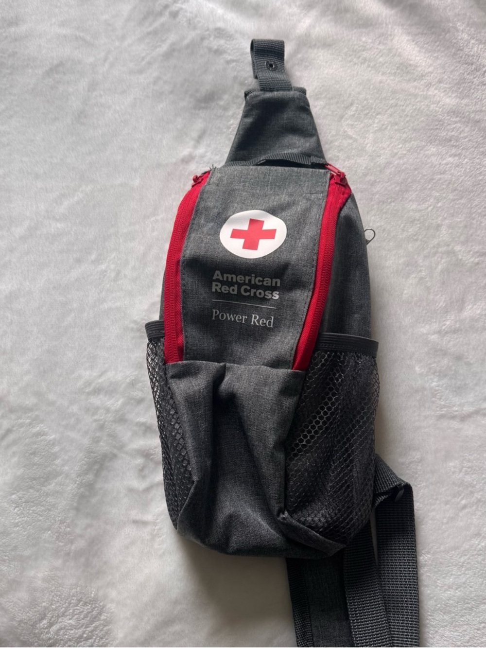 Power Red Sling Bag in Gray with Red Accents